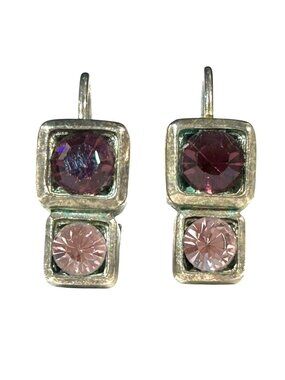 Sterling Silver Drop Earrings With Purple & Pink Gemstones